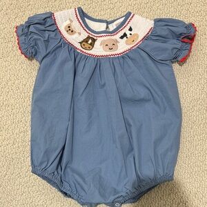 Blue Animal Embroidered Kids One Piece